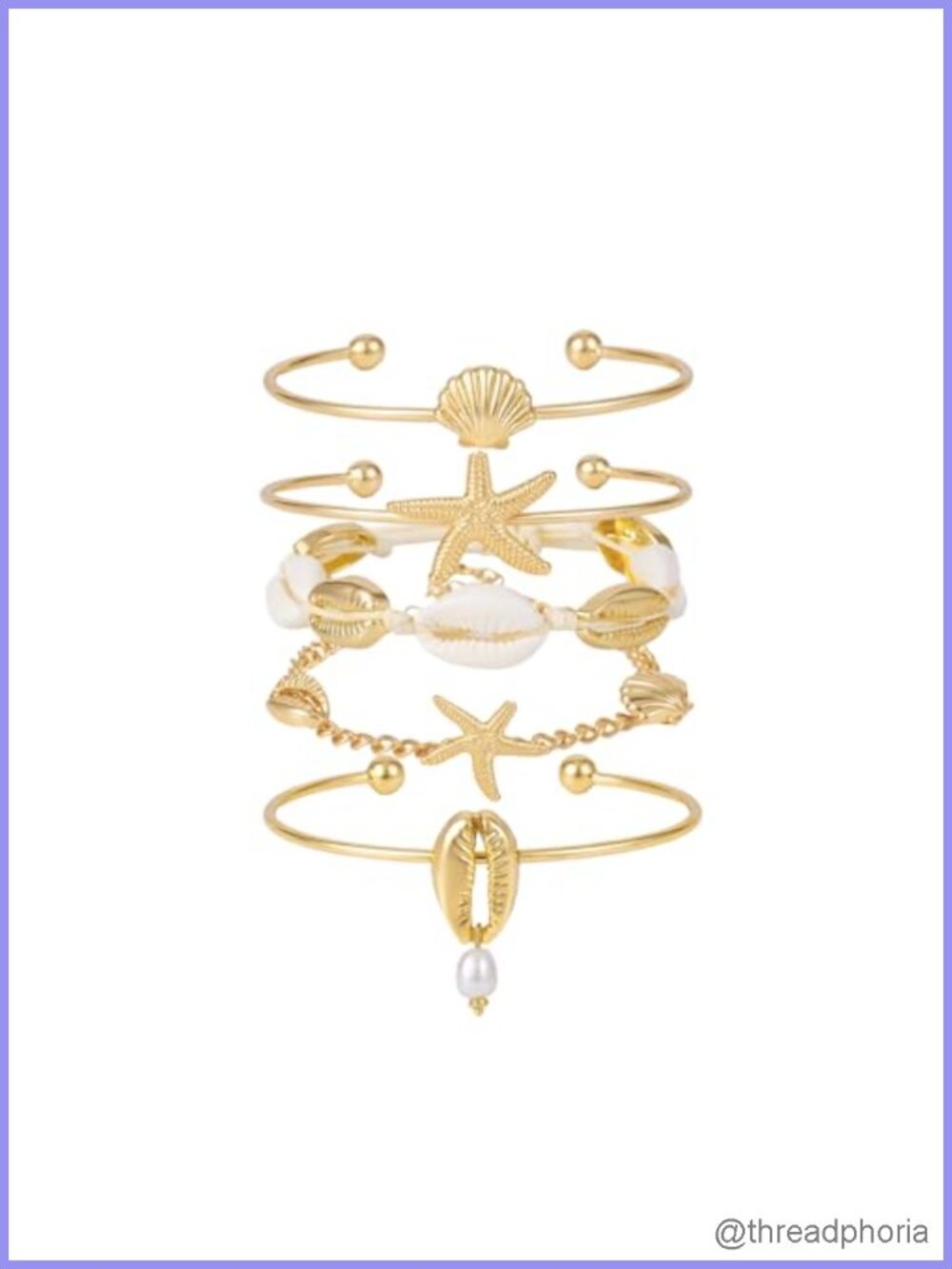 Boho Shell Bracelet Set Starfish Charm Gold Plated Stretch Bracelets Beach